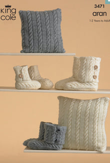 3471 Knitted Slippers and Cushions in Fashion Aran Knitting Pattern