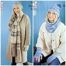5654 King Cole Ladies Scarf, Wrist-warmers, Hats, Mitts & Snood Double Knitting Pattern