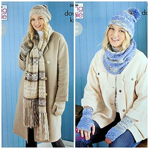 5654 King Cole Ladies Scarf, Wrist-warmers, Hats, Mitts & Snood Double Knitting Pattern