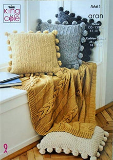 5661 King Cole Throw & Cushion Aran Knitting Pattern