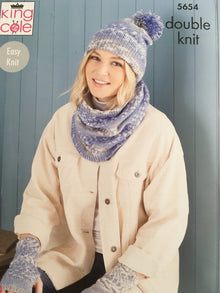 5654 King Cole Scarf, Wristwarmers, Hats, Mitts & Snood Pattern