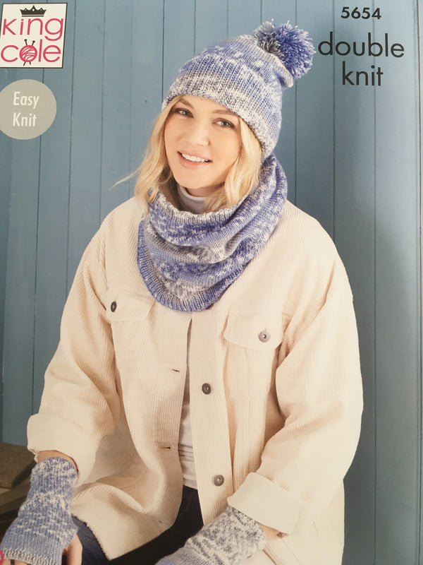 5654 King Cole Scarf, Wristwarmers, Hats, Mitts & Snood Pattern