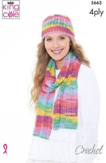 5663 King Cole Scarf, Hat, Triangular Wrap: Crochet Pattern in Summer
