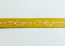 Happy Holidays Gold 25mm Grosgrain Ribbon sold by the metre