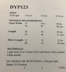 DYP123 Children’s Jumper Double Knitting Pattern