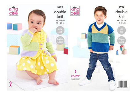 5922 King Cole Baby - Childrens Sweater and Cardigan in Cherished DK Knitting Pattern