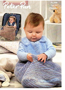 P1298 Peter Pan Chunky Baby Snuggle Bag & Car Seat Blanket Knitting Pattern