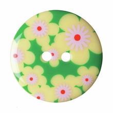 Hemline Yellow & Green Flower Patterned Buttons Round 22mm
